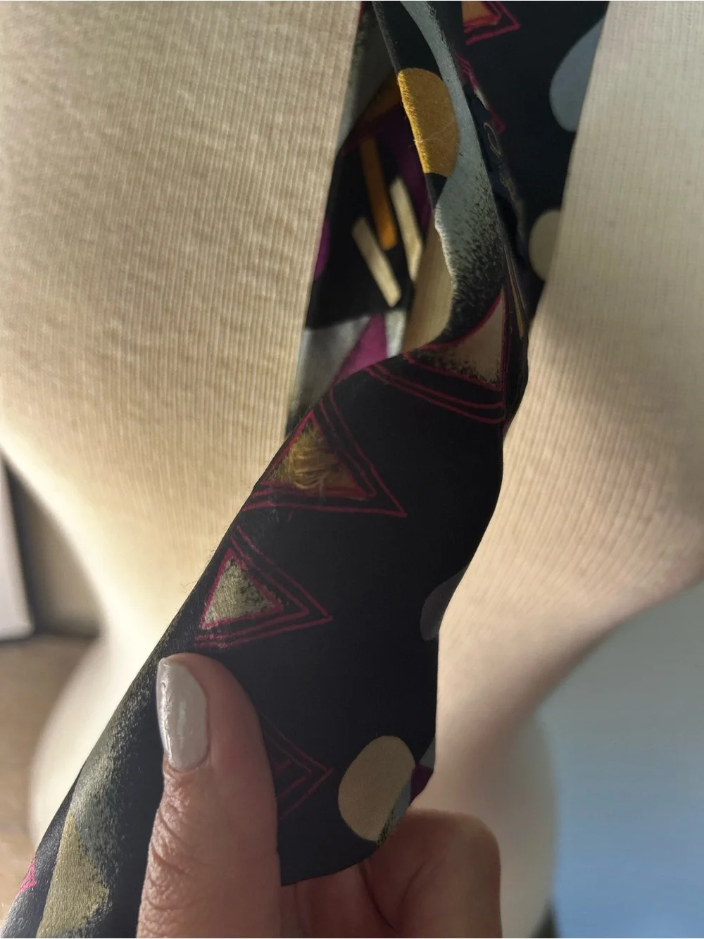 Oscar de la Renta Men's Black Geometric Print Tie with Purple and Gold Accents